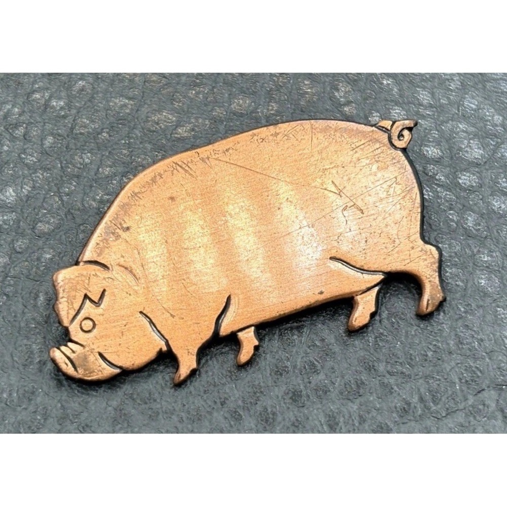 Vintage Copper Pig Brooch Figural Farm Animal Pin Handmade Artisan